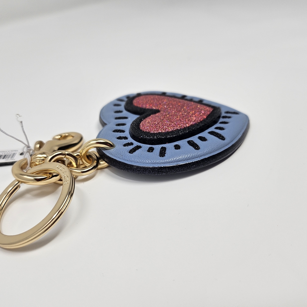 Coach X Keith Haring Blue Heart Keychain with Pink Glitter - Picture 3 of 5